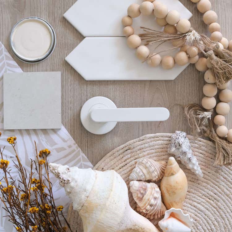White door handles coastal theme